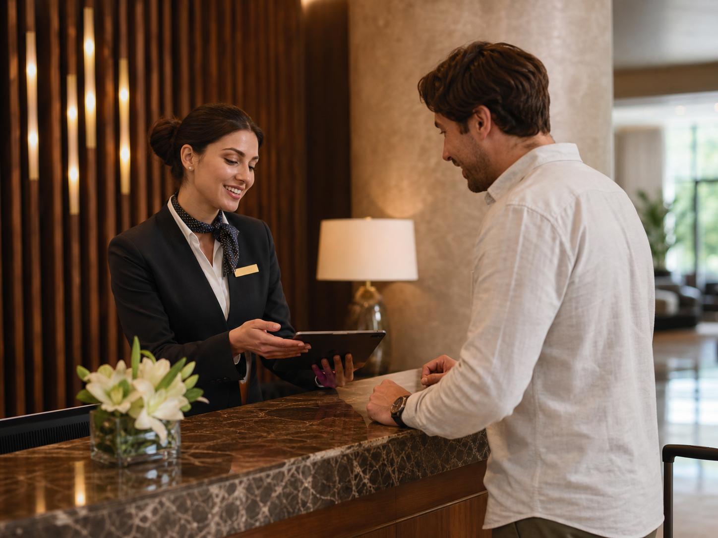 Otel resepsiyonunda misafir hizmeti